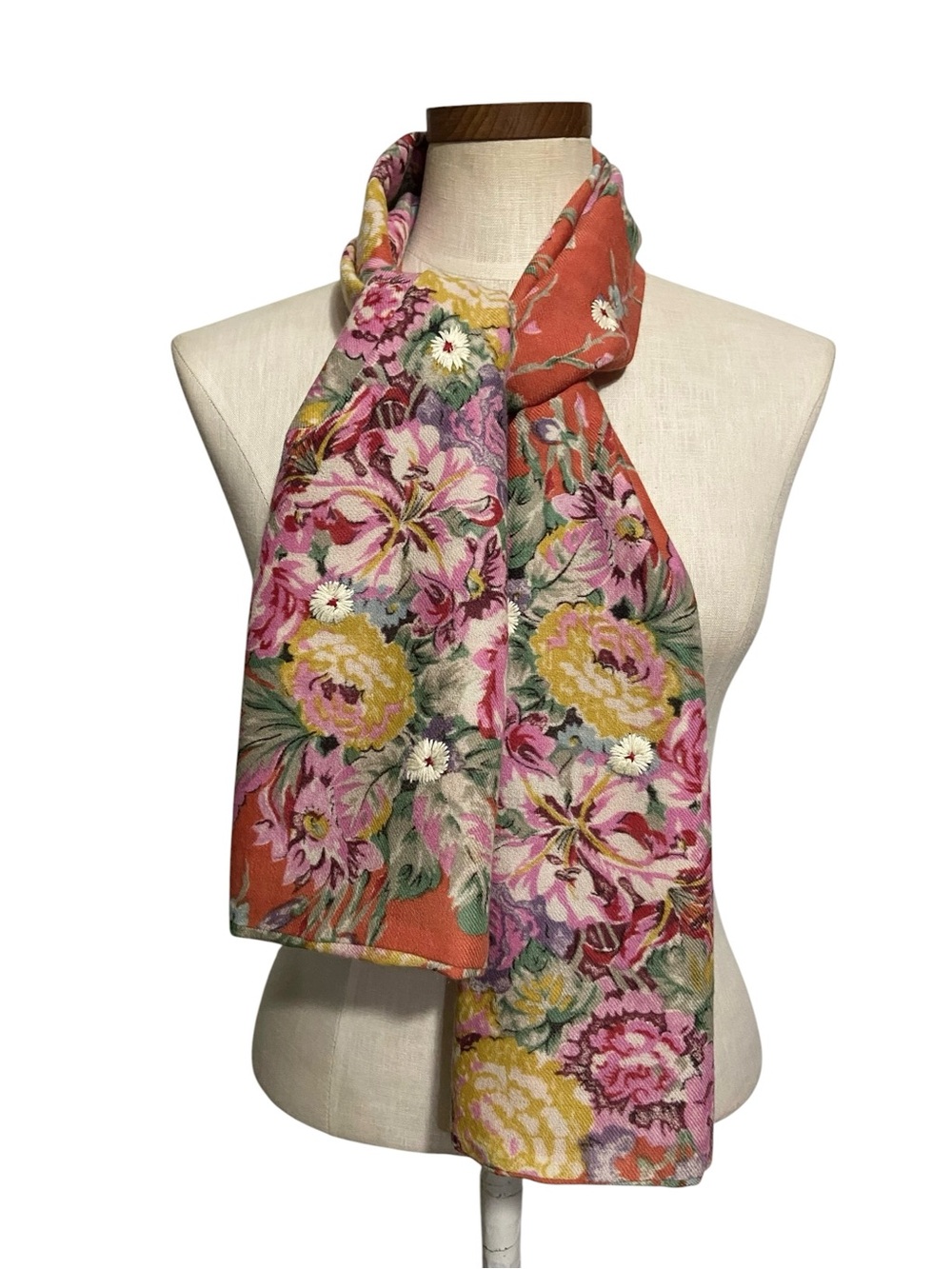 Epice Wool Floral Oblong Scarf With Embroidery
